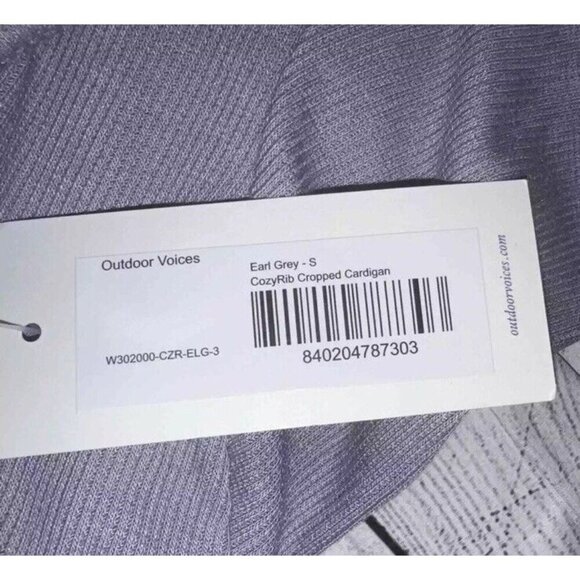 Outdoor Voices NWT CozyRib Cropped Cardigan Earl Grey Light Purple Size Small - Picture 8 of 8